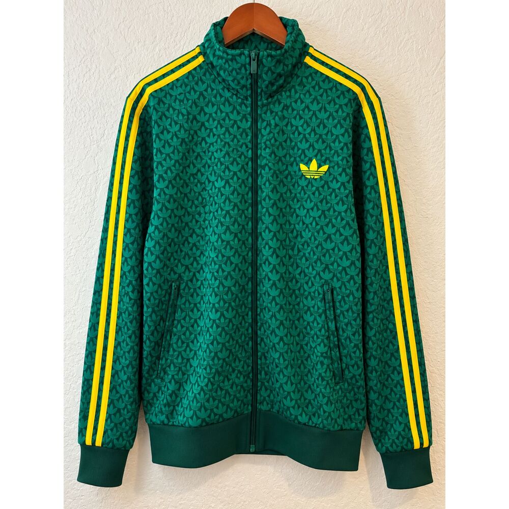 Adidas Originals Firebird Monogram Track Jacket Men's XL Green Yellow NWT KD0382
